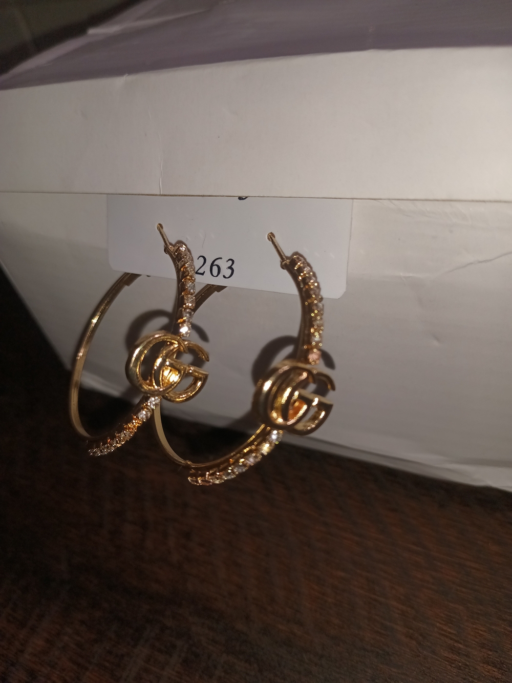 Gucci Gold Interlocking GG Hoop Earrings with Crystal Accents